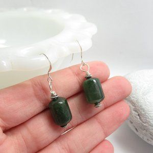 Nephrite jade and vintage Bali silver earrings